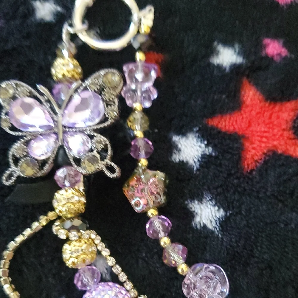 Pretty purple butterfly bag or phone chain